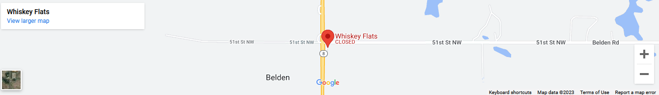 A map of the location of whiskey flats closed.