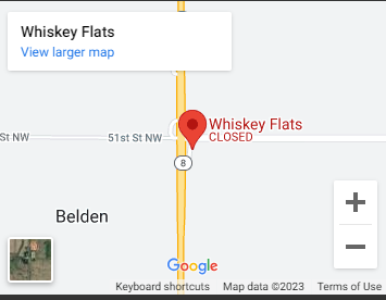 A map of the location of whiskey flats.